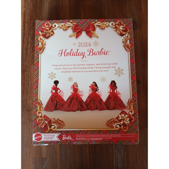 2024 Holiday Barbie Doll Platinum Blonde Hair Red Gown Plaid Skirt Gift - Picture 5 of 5